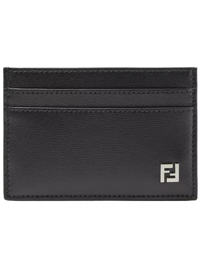 Fendi Squared Ff Logo Compact Card Holder In Black