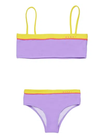 Marni Kids' Contrasting-trim Logo-print Bikini In Blue