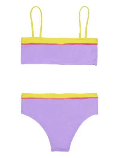Marni Kids' Contrasting-trim Logo-print Bikini In Blue