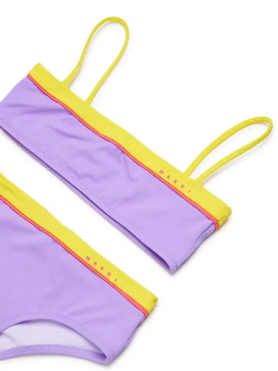 Marni Kids' Contrasting-trim Logo-print Bikini In Blue