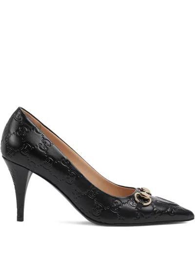 Gucci Calf Leather Bos Taurus Mid Heel Pumps In Animal Print
