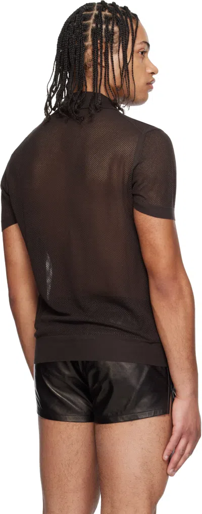 Tom Ford Mens Chocolate Open-collar Mesh Cotton And Silk-blend Polo Top In Brown