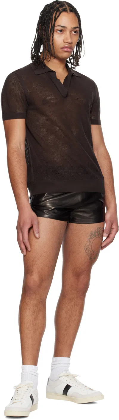 Tom Ford Mens Chocolate Open-collar Mesh Cotton And Silk-blend Polo Top In Brown