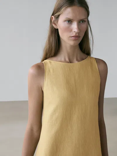 Massimo Dutti Linen Halter Midi Dress In Green