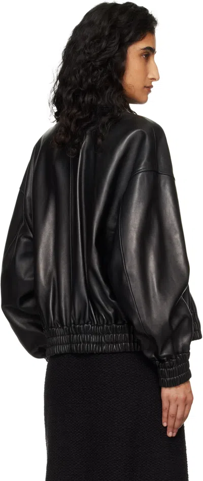 Jil Sander Leather Bomber Jacket Collared Pockets Elasticated Hem In Black