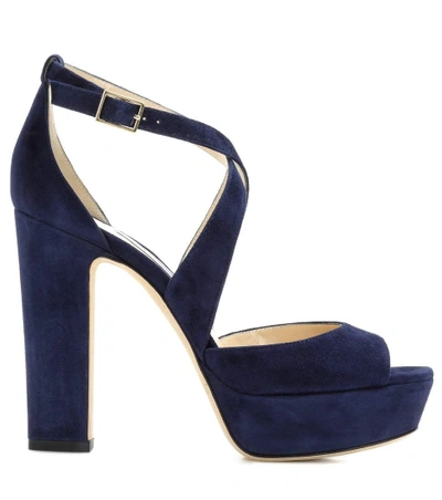 Shop Jimmy Choo April 120 Suede Sandals In Blue