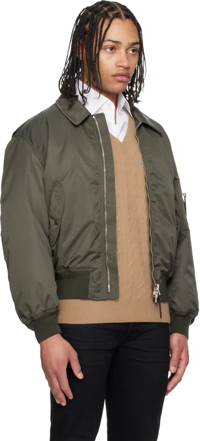 Tom Ford Green Satin Nylon Flight Bomber Jacket In Multi