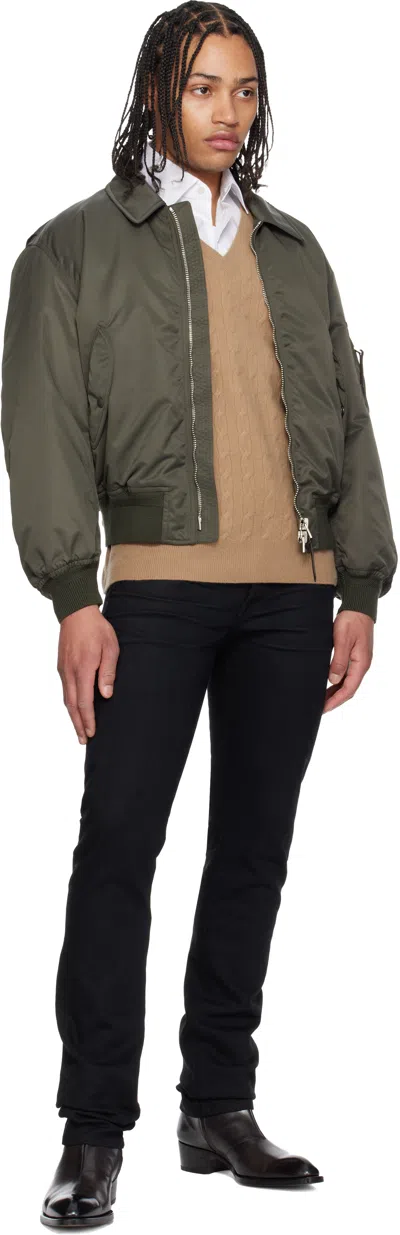 Tom Ford Green Satin Nylon Flight Bomber Jacket In Multi