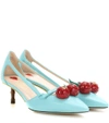 Gucci Unia Cherry-embellished Leather Pumps In Turquoise