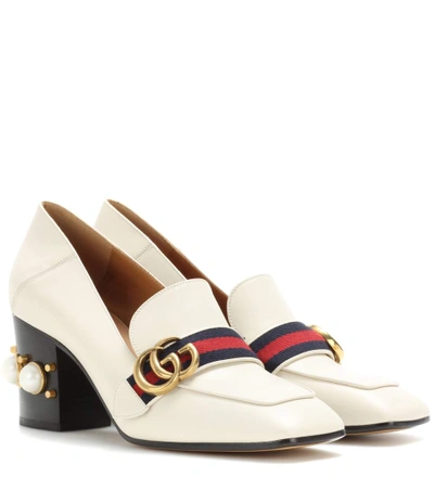 Shop Gucci Embellished Leather Loafer Pumps In Mystic White