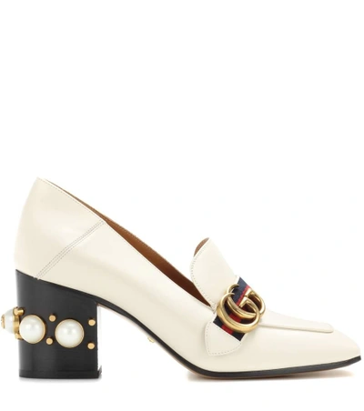 Shop Gucci Embellished Leather Loafer Pumps In Mystic White