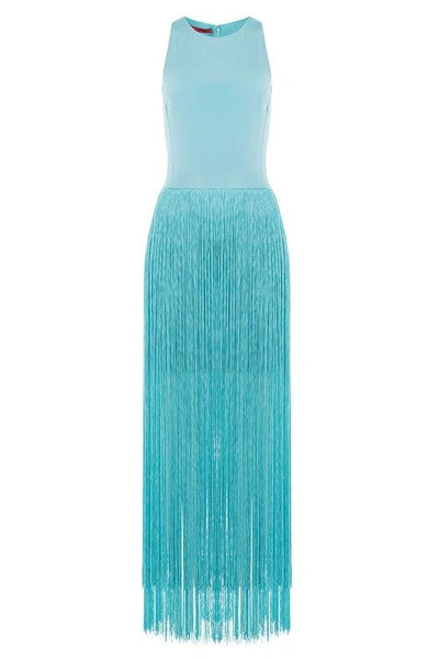 Tamara Mellon Silk Dress With Fringed Skirt In Blue