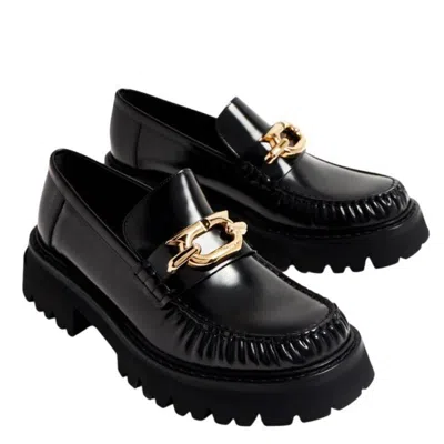 Ferragamo Ingrid Gancini Ornament Moccasin In Black