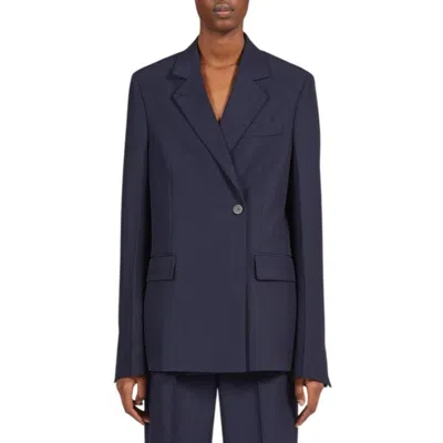 Ferragamo Blue Double Breasted Wool Blazer In Blue