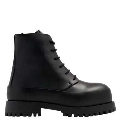 Ferragamo Rubberized Leather Combat Boots In Black