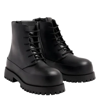 Ferragamo Rubberized Leather Combat Boots In Black