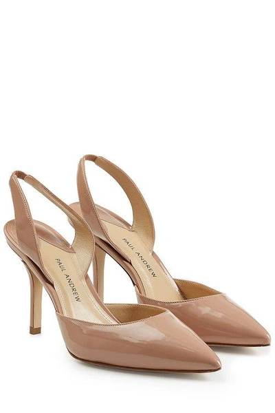 Paul Andrew Aw Patent Leather Slingback Pumps In Beige,nude