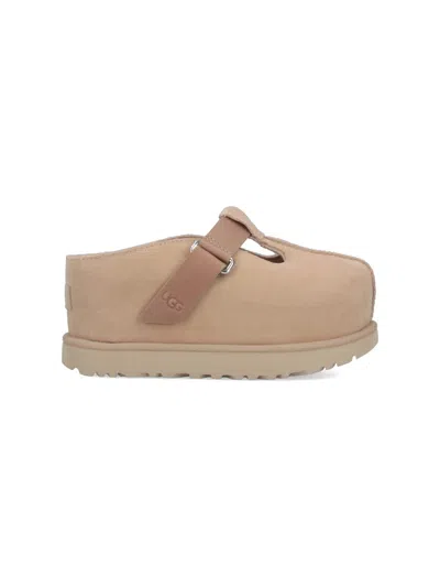 Ugg Goldenstar Beige Suede Slippers In Sand