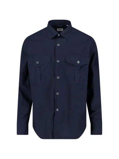 Aspesi Tailored White Shirt With Button-down Front And Pointed Collar In Blue