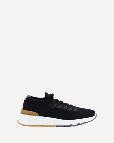 Brunello Cucinelli Cotton Knit And Semi-polished Calfskin Runner Sneakers In Multi