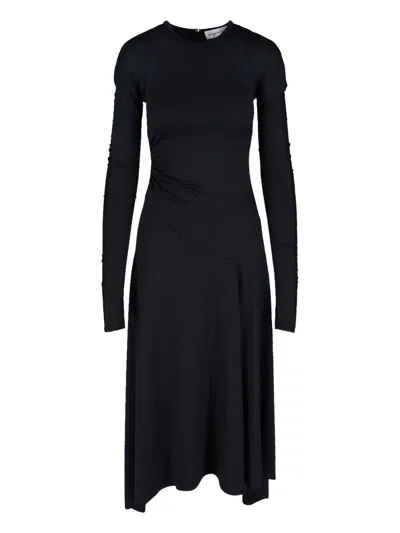 Victoria Beckham Draped Midi Skirt Asymmetric Design Slit In Black