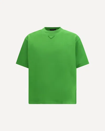 Prada Green Solid Crew Neck T-shirt In Green