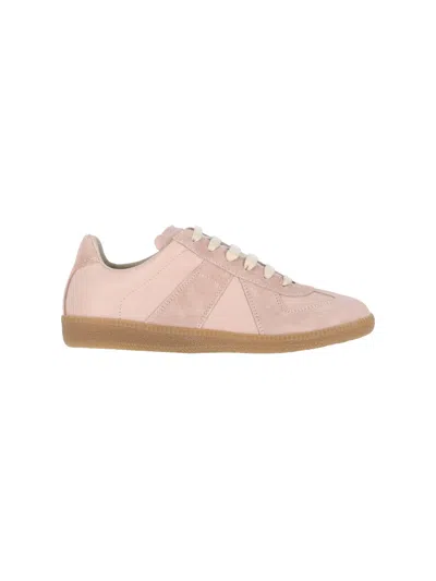 Maison Margiela 'replica' Pink Low Top Sneakers With Suede Details And Logo On The Tongue In Leather Woman In Beige