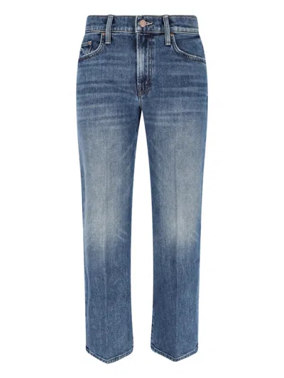 Mother Jeans The Rerun Zip Sneak With Belt Loops And Logo Embroidery On The Back In Blue Denim For Women