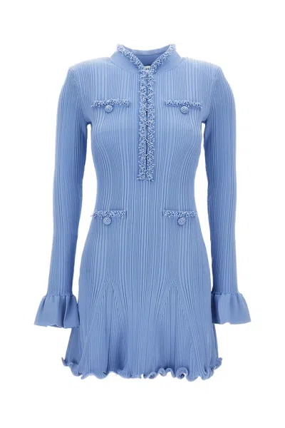 Self-portrait Self Portrait Mini Ribbed Knit Short Dress With Pearl Embellishments In Blue