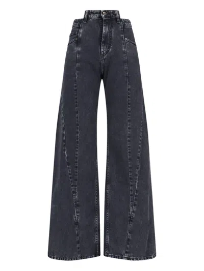 Maison Margiela Black Jeans With Wide Leg And Four-stitch Moniker Logo In Denim Woman