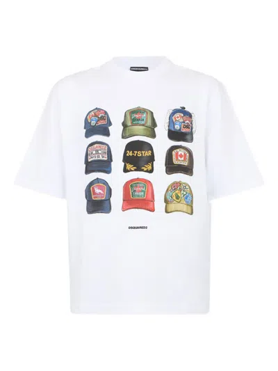 Dsquared2 Men White T-shirt With Front Print And Back Logo In Cotton Man In White