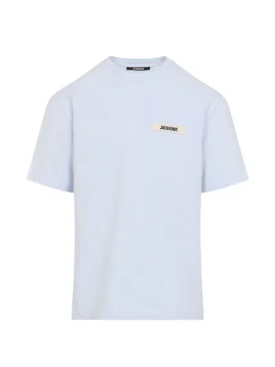 Jacquemus Le T-shirt Gros Grain White T-shirt With Logo Patch On The Front In Cotton Man In Blue