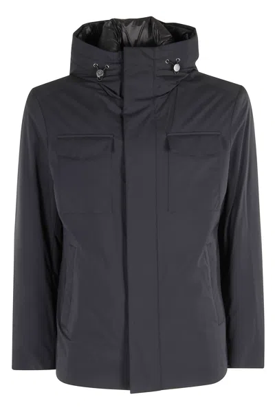 Montecore Medium-length Water-repellent Jacket With Adjustable Hood In Black