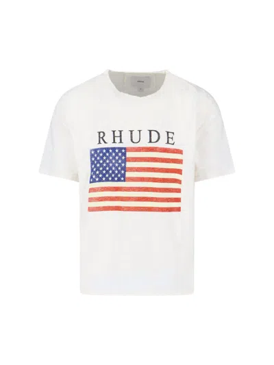 Rhude Graphic Print Crew Neck Short Sleeve T-shirt In White