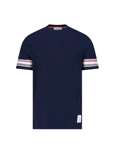 Thom Browne Mens Navy Ringer Brand-patch Stretch-wool T-shirt In Blue