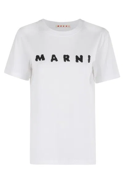 Marni Oversized Cotton T-shirt With Front Logo In White