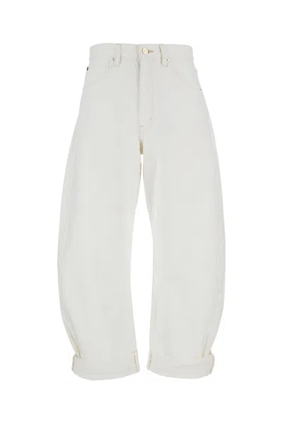 Frame The Bubble White Five-pocket Jeans With Balloon Legs In Denim Woman In White