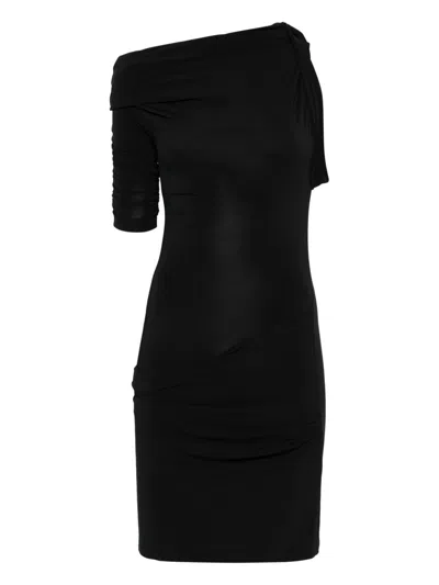Jacquemus La Mini Robe Drapeado Blue One-shoulder Mini Dress With Ruched Details In Viscose Blend Stretch Woma In Black