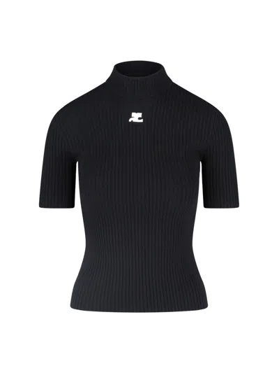 Courrèges Women Black Rib Knit Sweater, Xs Luxury Sweaters & Knitwear For Women Darveys