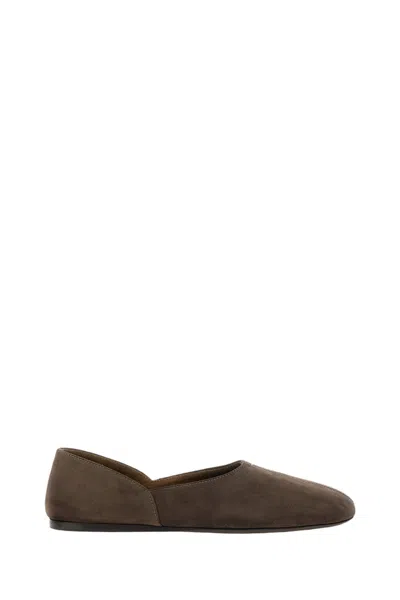 Khaite Jane Classic Suede And Python Print Ballet Flats In Brown