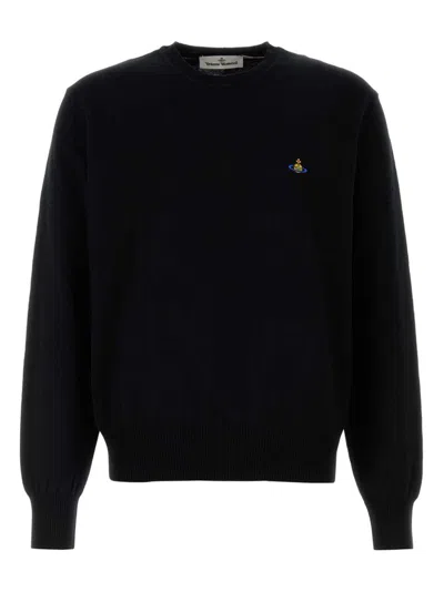 Vivienne Westwood Crewneck Sweater With Embroidered Emblem And Ribbed Details In Black