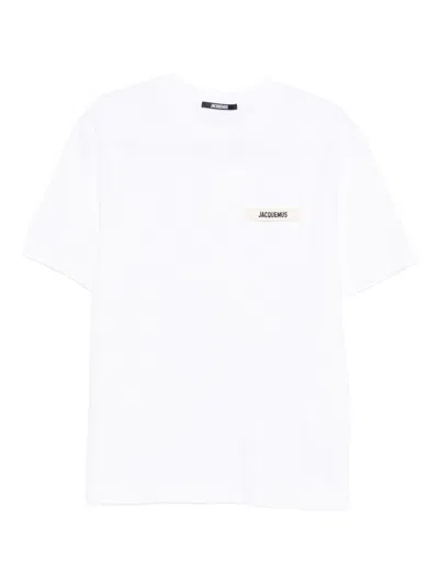 Jacquemus Le T-shirt Gros Grain White T-shirt With Logo Patch On The Front In Cotton Man In White