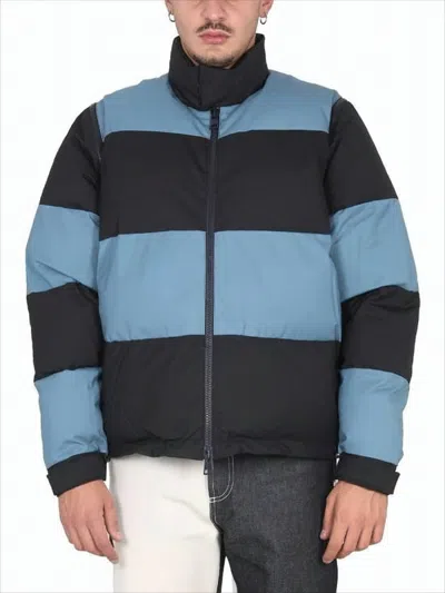 Sunnei Striped Padded Jacket With High Collar In Blue