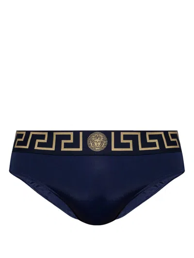 Versace Greca Border Swim Briefs In Blue