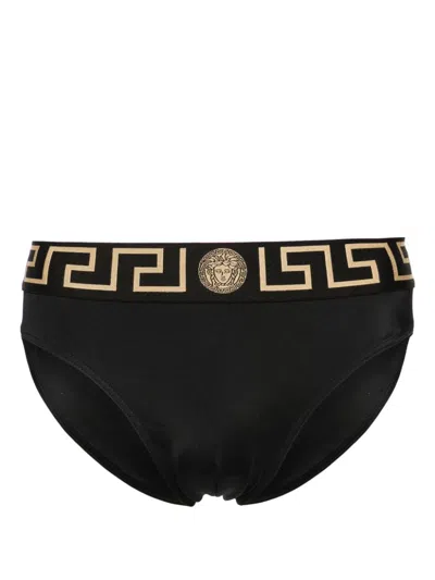 Versace Stretch Cotton Brief Set With Geometric Pattern In Black