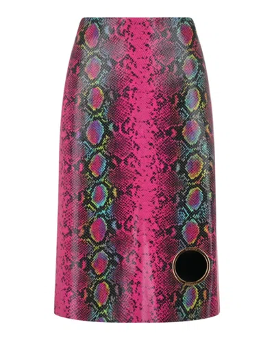Versace Python-print Leather Midi Skirt In Pink