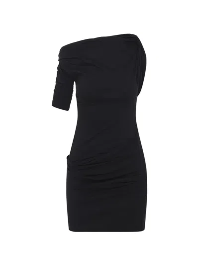 Jacquemus La Mini Robe Drapeado Blue One-shoulder Mini Dress With Ruched Details In Viscose Blend Stretch Woma In Black