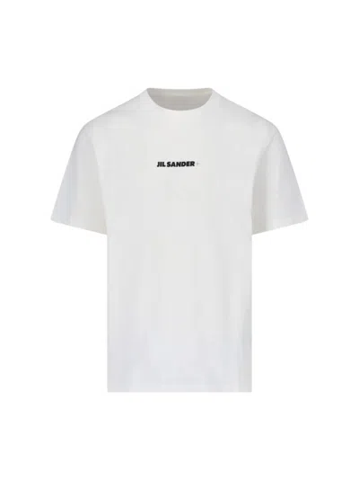 Jil Sander Men White Crewneck T-shirt With Logo Lettering On The Front In Cotton Man In White