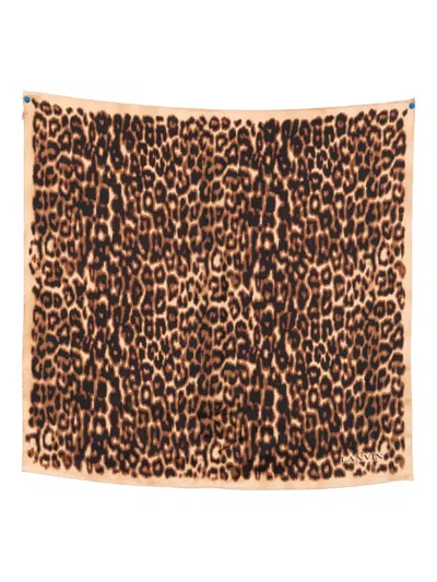 Lanvin Lightweight Rectangular Leopard Print Scarf In Brown
