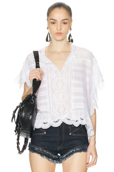 Isabel Marant Etoile White Floral Lace And Cotton Kaftan-style Payton Top Marant Etoile In Yellow